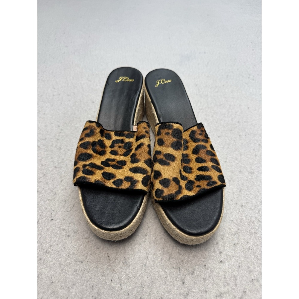 J.Crew Espadrille Sandals Womens Size 11 Brown Calf Hair Leopard Platform A0772